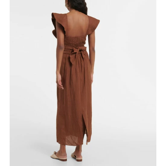 Johanna Ortiz Linen Ruffle Midi Dress - Image 2