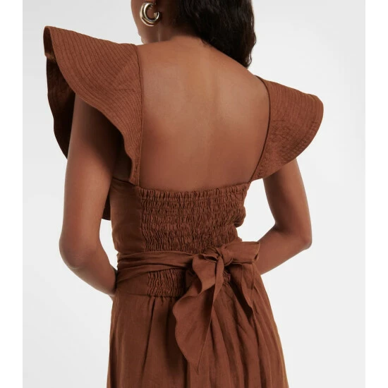 Johanna Ortiz Linen Ruffle Midi Dress - Image 4