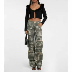 Blumarine Printed Low-rise Denim Cargo Pants
