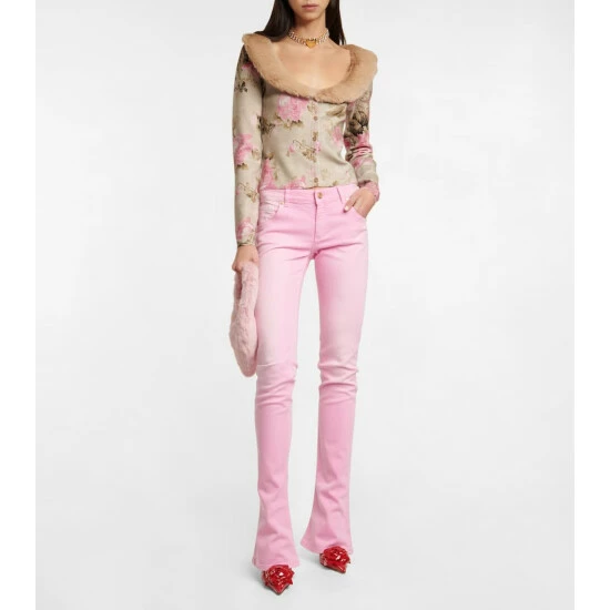 Blumarine Faux Fur-trimmed Floral Cardigan