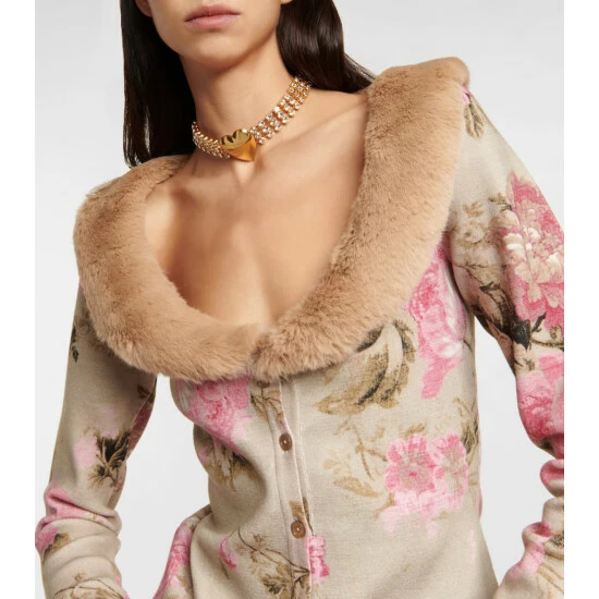 Blumarine Faux Fur-trimmed Floral Cardigan - Image 3