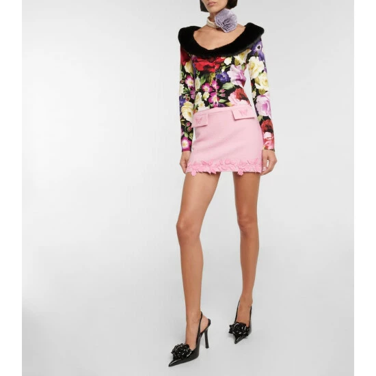 Blumarine Faux Fur-trimmed Floral Cardigan
