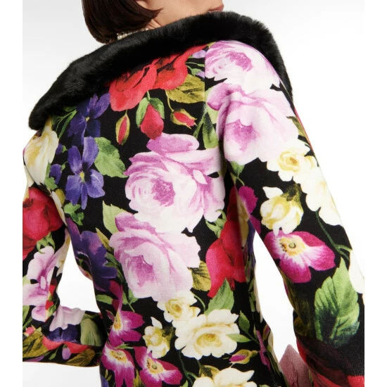 Blumarine Faux Fur-trimmed Floral Cardigan - Image 4