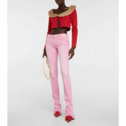 Blumarine Faux Fur-trimmed Jersey Cardigan