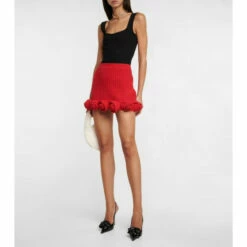 Blumarine Rose-appliqué Wool Miniskirt