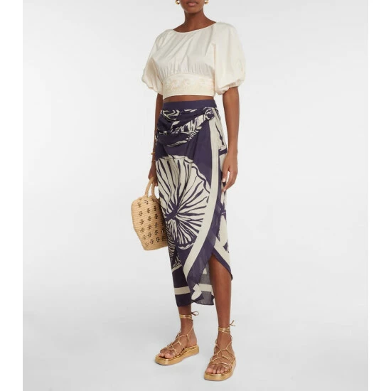 Johanna Ortiz Embroidered Puff Sleeve Top