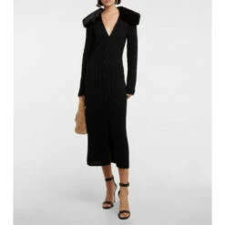 Blumarine Faux Fur-trimmed Wool-blend Dress