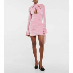 Blumarine Ruched Mockneck Velvet Minidress