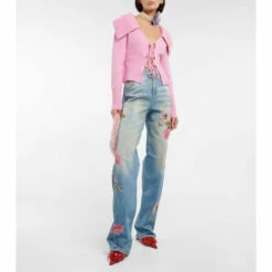 Blumarine Floral Embellished Wide-leg Jeans