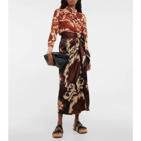 Johanna Ortiz Printed Silk Midi Skirt