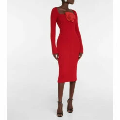 Blumarine Floral Appliqué Silk-blend Midi Dress