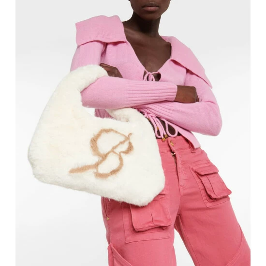 Blumarine Logo Faux Fur Shoulder Bag